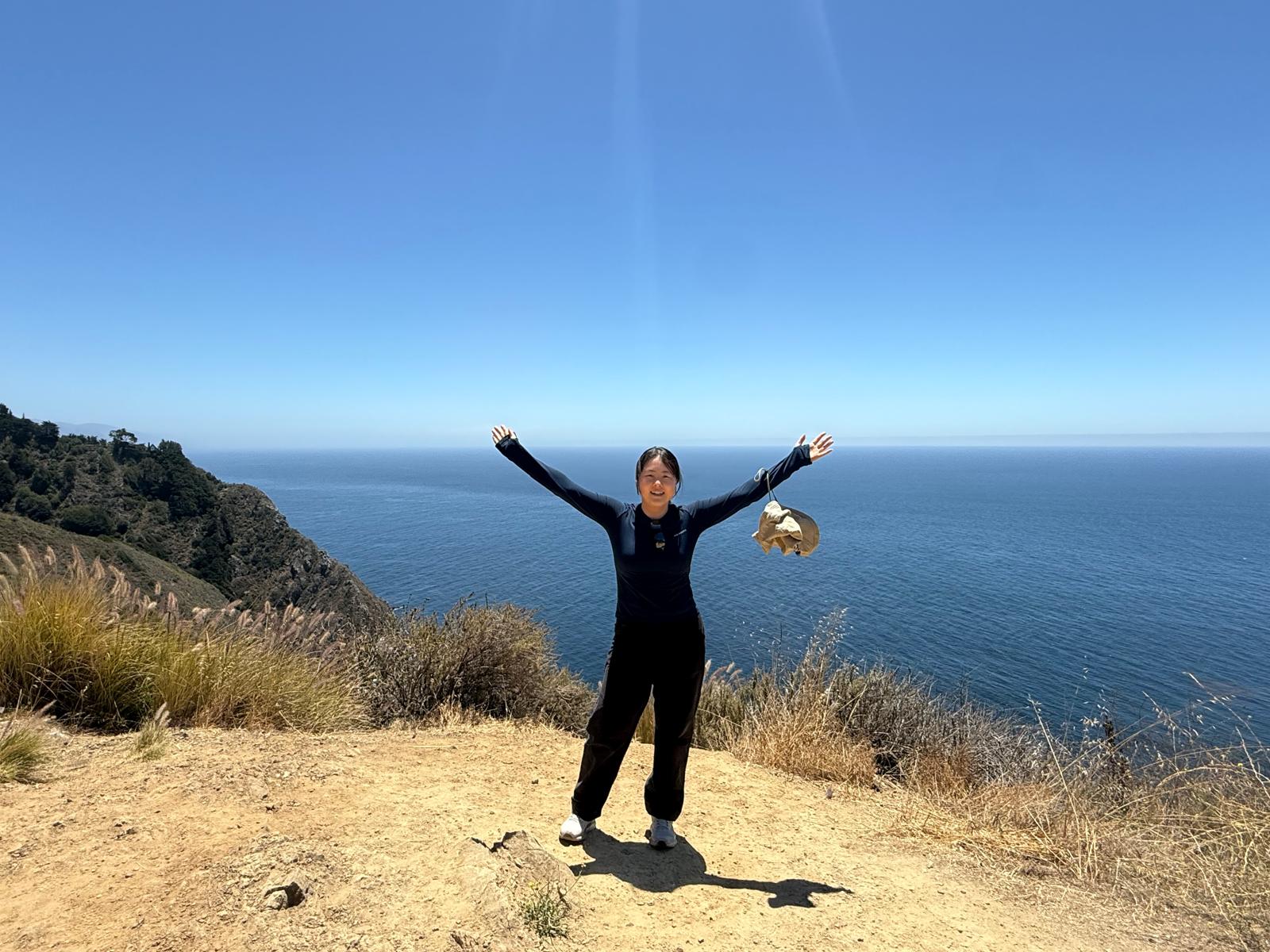 Jiali hiking along the California coast